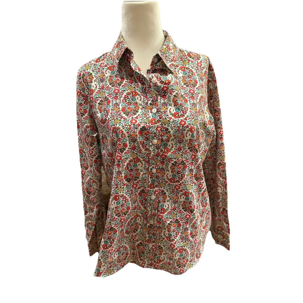 Lands End No Iron Supima Cotton Shirt Womens 6P Floral Long Sleeve Button Up